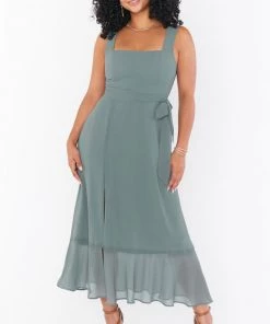 Show Me Your Mumu Claire Midi Dress ~ Deep Sage Chiffon