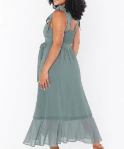 Show Me Your Mumu Claire Midi Dress ~ Deep Sage Chiffon