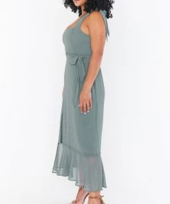 Show Me Your Mumu Claire Midi Dress ~ Deep Sage Chiffon