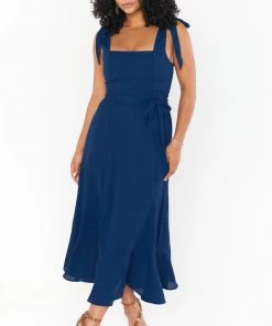 Show Me Your Mumu Claire Midi Dress ~ Rich Navy Crisp New Mu