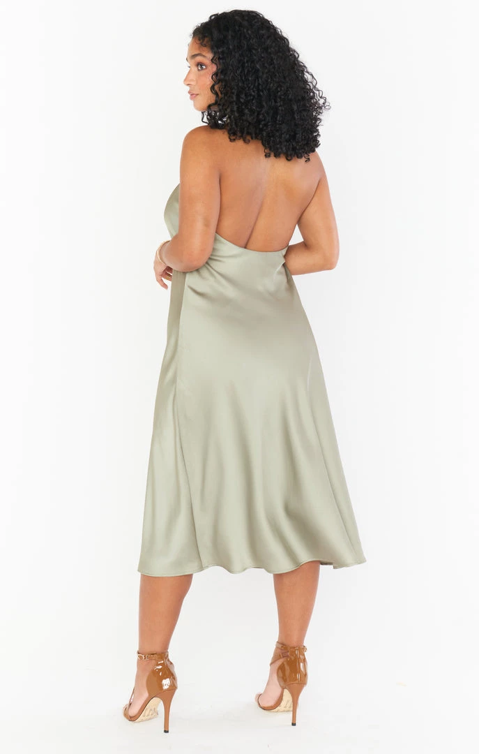 Show Me Your Mumu Jasmine Halter Midi Dress ~ Moss Green Luxe Satin 5 Show Me Your Mumu Jasmine Halter Midi Dress ~ Moss Green Luxe Satin