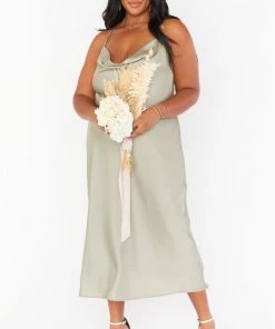 Show Me Your Mumu Verona Cowl Dress ~ Moss Green Luxe Satin