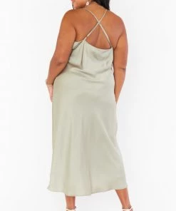 Show Me Your Mumu Verona Cowl Dress ~ Moss Green Luxe Satin