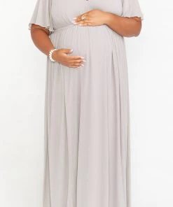 Show Me Your Mumu Bridesmaids Dresses Emily Empire Maxi Dress ~ Dove Grey Chiffon
