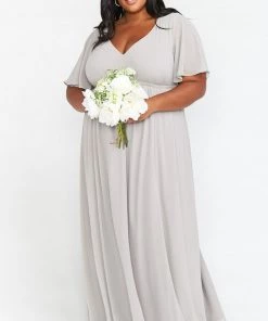 Show Me Your Mumu Bridesmaids Dresses Emily Empire Maxi Dress ~ Dove Grey Chiffon