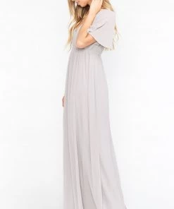 Show Me Your Mumu Bridesmaids Dresses Emily Empire Maxi Dress ~ Dove Grey Chiffon