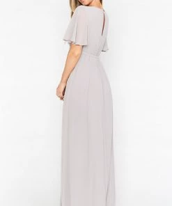 Show Me Your Mumu Bridesmaids Dresses Emily Empire Maxi Dress ~ Dove Grey Chiffon