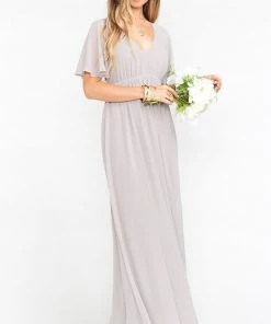 Show Me Your Mumu Bridesmaids Dresses Emily Empire Maxi Dress ~ Dove Grey Chiffon