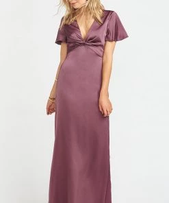 Show Me Your Mumu Dresses Rome Twist Gown ~ Dusty Plum Luxe Satin