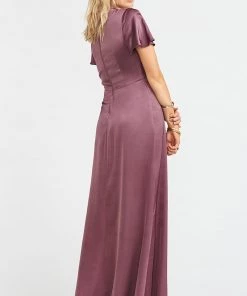 Show Me Your Mumu Dresses Rome Twist Gown ~ Dusty Plum Luxe Satin