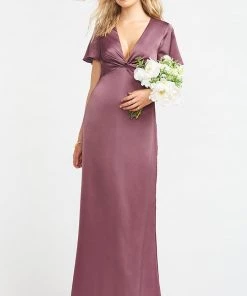 Show Me Your Mumu Dresses Rome Twist Gown ~ Dusty Plum Luxe Satin