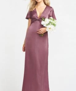 Show Me Your Mumu Dresses Rome Twist Gown ~ Dusty Plum Luxe Satin