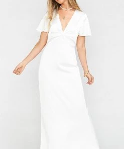 Show Me Your Mumu Dresses Rome Twist Gown ~ Ivory Luxe Satin