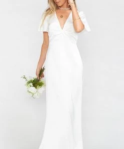 Show Me Your Mumu Dresses Rome Twist Gown ~ Ivory Luxe Satin