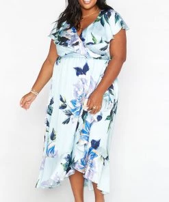 Show Me Your Mumu Dresses Jess Ruffle Midi Dress ~ Mint To Be Floral