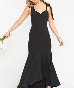 Show Me Your Mumu Dresses Barcelona Ruffle Gown ~ Black Stretch Crepe