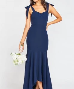 Show Me Your Mumu Barcelona Ruffle Gown ~ Rich Navy Stretch Crepe Dresses