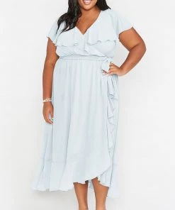 Show Me Your Mumu Dresses Jess Ruffle Midi Dress ~ Icy Blue Chiffon