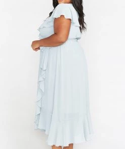 Show Me Your Mumu Dresses Jess Ruffle Midi Dress ~ Icy Blue Chiffon