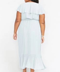Show Me Your Mumu Dresses Jess Ruffle Midi Dress ~ Icy Blue Chiffon