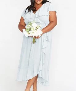 Show Me Your Mumu Dresses Jess Ruffle Midi Dress ~ Icy Blue Chiffon