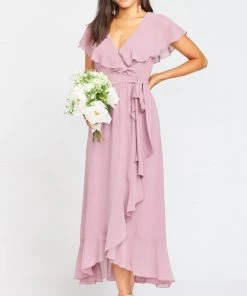 Show Me Your Mumu Dresses Jess Ruffle Midi Dress ~ Antique Rose Chiffon