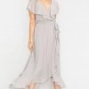 Show Me Your Mumu Jess Ruffle Midi Dress ~ Dove Grey Chiffon Dresses