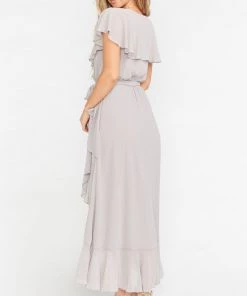 Show Me Your Mumu Jess Ruffle Midi Dress ~ Dove Grey Chiffon Dresses