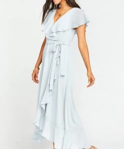 Show Me Your Mumu Dresses Jess Ruffle Midi Dress ~ Icy Blue Chiffon