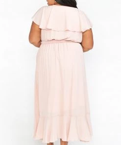 Show Me Your Mumu Jess Ruffle Midi Dress ~ Dusty Blush Crisp Dresses