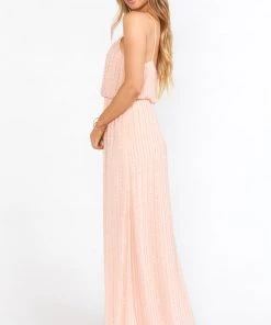 Show Me Your Mumu Wedding Guest Dresses Victoria Maxi Dress ~ Dusty Blush Beaded