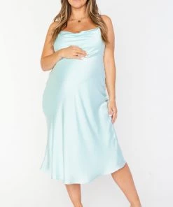 Show Me Your Mumu New Mu Verona Cowl Dress ~ Mint Luxe Satin