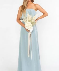 Show Me Your Mumu Monaco Ruffle Gown ~ Silver Sage Stretch Crepe Bridesmaids Dresses
