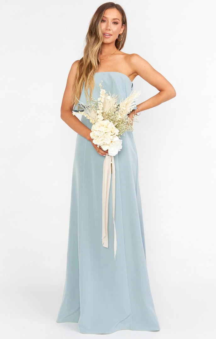 Show Me Your Mumu Monaco Ruffle Gown ~ Silver Sage Stretch Crepe Bridesmaids Dresses 3 Show Me Your Mumu Monaco Ruffle Gown ~ Silver Sage Stretch Crepe Bridesmaids Dresses