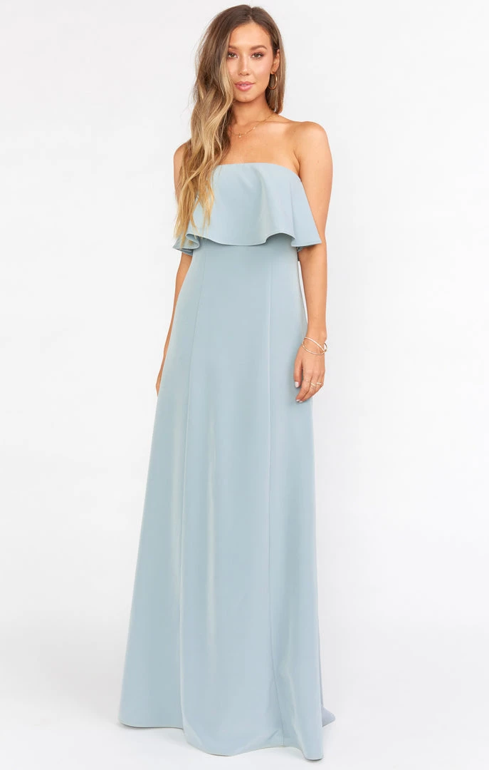 Show Me Your Mumu Monaco Ruffle Gown ~ Silver Sage Stretch Crepe Bridesmaids Dresses 6 Show Me Your Mumu Monaco Ruffle Gown ~ Silver Sage Stretch Crepe Bridesmaids Dresses