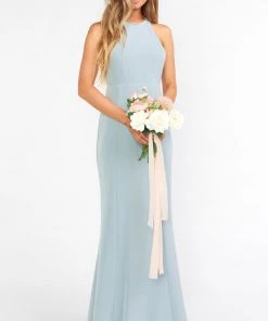 Show Me Your Mumu Chicago High Neck Gown ~ Silver Sage Stretch Crepe Bridesmaids Dresses