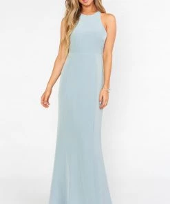Show Me Your Mumu Chicago High Neck Gown ~ Silver Sage Stretch Crepe Bridesmaids Dresses