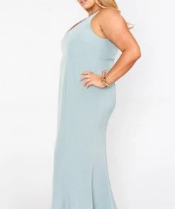 Show Me Your Mumu Bridesmaids Dresses Morgan Gown ~ Silver Sage Stretch Crepe