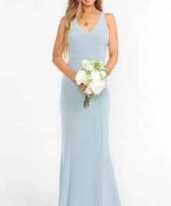 Show Me Your Mumu Bridesmaids Dresses Morgan Gown ~ Silver Sage Stretch Crepe