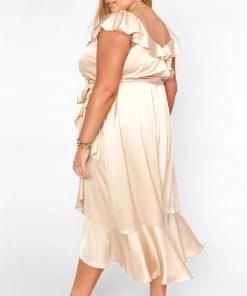 Show Me Your Mumu Samantha Ruffle Wrap Dress ~ Champagne Luxe Satin Dresses 40 Show Me Your Mumu Samantha Ruffle Wrap Dress ~ Champagne Luxe Satin Dresses