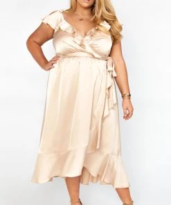 Show Me Your Mumu Samantha Ruffle Wrap Dress ~ Champagne Luxe Satin Dresses 41 Show Me Your Mumu Samantha Ruffle Wrap Dress ~ Champagne Luxe Satin Dresses