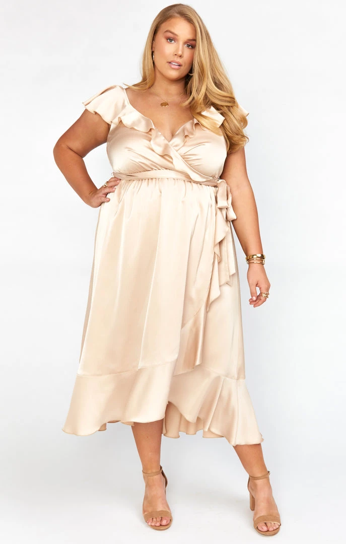 Show Me Your Mumu Samantha Ruffle Wrap Dress ~ Champagne Luxe Satin Dresses 18 Show Me Your Mumu Samantha Ruffle Wrap Dress ~ Champagne Luxe Satin Dresses
