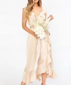 Show Me Your Mumu Samantha Ruffle Wrap Dress ~ Champagne Luxe Satin Dresses 34 Show Me Your Mumu Samantha Ruffle Wrap Dress ~ Champagne Luxe Satin Dresses