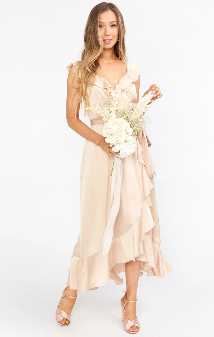 Show Me Your Mumu Samantha Ruffle Wrap Dress ~ Champagne Luxe Satin Dresses 11 Show Me Your Mumu Samantha Ruffle Wrap Dress ~ Champagne Luxe Satin Dresses