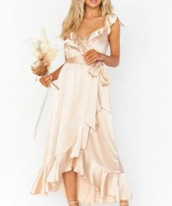 Show Me Your Mumu Samantha Ruffle Wrap Dress ~ Champagne Luxe Satin Dresses 48 Show Me Your Mumu Samantha Ruffle Wrap Dress ~ Champagne Luxe Satin Dresses