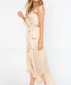 Show Me Your Mumu Samantha Ruffle Wrap Dress ~ Champagne Luxe Satin Dresses 35 Show Me Your Mumu Samantha Ruffle Wrap Dress ~ Champagne Luxe Satin Dresses