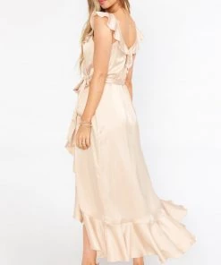 Show Me Your Mumu Samantha Ruffle Wrap Dress ~ Champagne Luxe Satin Dresses 36 Show Me Your Mumu Samantha Ruffle Wrap Dress ~ Champagne Luxe Satin Dresses