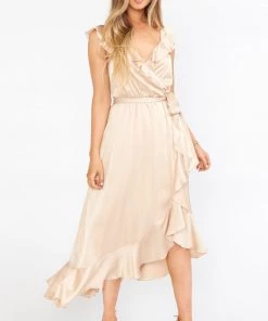 Show Me Your Mumu Samantha Ruffle Wrap Dress ~ Champagne Luxe Satin Dresses 37 Show Me Your Mumu Samantha Ruffle Wrap Dress ~ Champagne Luxe Satin Dresses
