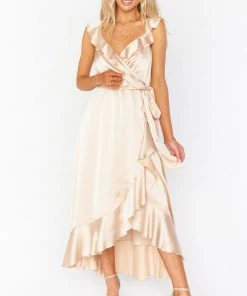 Show Me Your Mumu Samantha Ruffle Wrap Dress ~ Champagne Luxe Satin Dresses 30 Show Me Your Mumu Samantha Ruffle Wrap Dress ~ Champagne Luxe Satin Dresses