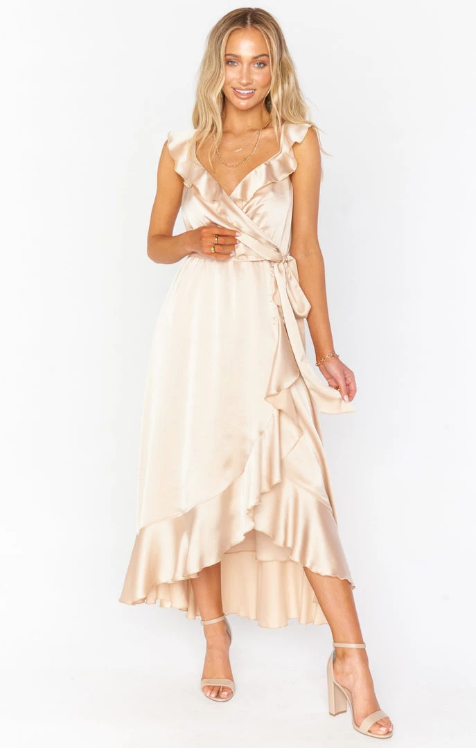 Show Me Your Mumu Samantha Ruffle Wrap Dress ~ Champagne Luxe Satin Dresses 7 Show Me Your Mumu Samantha Ruffle Wrap Dress ~ Champagne Luxe Satin Dresses